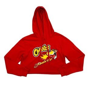 Cheetos Flamin Hot Cropped Hoodie Red Chester Cheetah Graphic Sweatshirt Medium